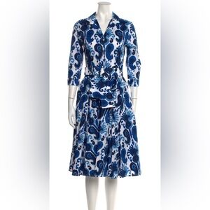 Samantha Sung Blue and White Ikat Patterned Dress, Size 2